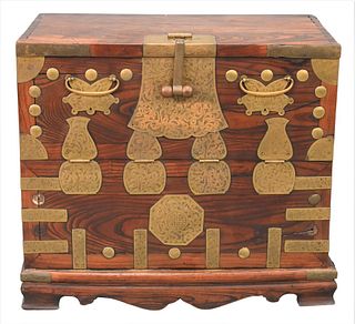 Korean Chest, having brass mounts and fall front, on ogee feet, 18th/19th century, height 23 inches, top 13 3/4" x 25 1/2". Provenance: An estate from