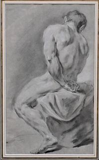 Italian School, 18th century, seated male nude seen from the back, charcoal heightened with white, 15 5/8" x 9 1/4". Provenance: Purchased by F. Giosi