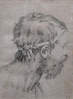 Venetian School, 18th century, Head of a Boatman, wearing a knotted cap; along with (verso) Head of a Man, looking downward, black chalk heightened wi