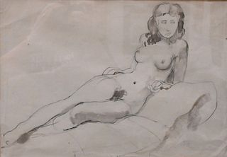 Augustus John (England, 1878 - 1961), Reclining Nude, pencil drawing with grey wash, signed back and lower right, sight size 10 1/4" x 15", gilt frame