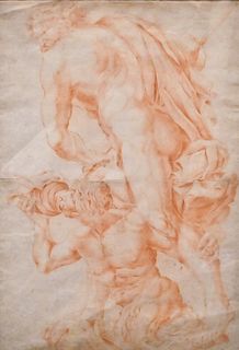 Roman School, study after Bernini's fountain for the Villa Montalto (17th - 18th century), red chalk on white paper, sheet size 22" x 15 3/4". Provena