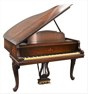 Steinway Mahogany Grand Piano, on carved cabriole legs ending in pad feet, length 62 inches.