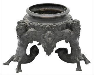 Bronze Base Oriental Censor, supported by three mythological figures, probably 18th century or earlier, height 4 7/8 inches. Provenance: Estate of Wal