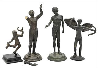 Group of Four Bronze Figures, one having disconnected arm but available, tallest 6 inches. Provenance: Estate of Wallace Bradway, New Haven, CT.