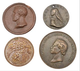 Four Piece Lot of Medallions, to include two bronze, one Franklin piece President 1853 signed J. Wilson; along with two earthenware, one marked Canove