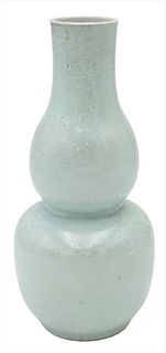 Chinese Sea Foam Green Glazed Monochrome Vase, 19th century, double gourd shaped with spurious four character mark on base, height 10 inches.