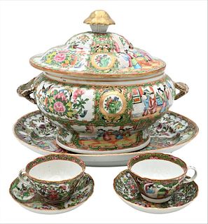 18 Piece Rose Medallion Group, to include a large covered tureen, oval platter, seat of 8 cups and 8 saucers, platter length 16 1/2 inches.