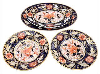 Imari Pattern 25 Piece Set, in Royal Crown Derby pattern, to include bowls, plates, and platters; dinner plate diameter 10 inches.
