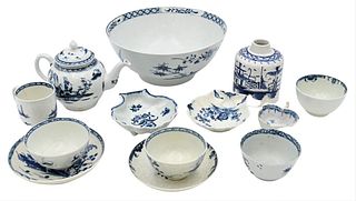 Worcester Lot, to include bowls, cups, shaped dishes, and soft paste. Provenance: Estate of Wallace Bradway, New Haven, CT.