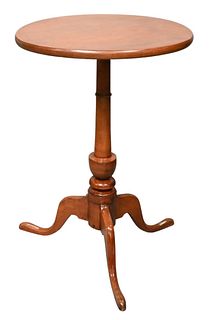 Federal Cherry Candle Stand, having round top with turned shaft on tripod base, height 25 3/4 inches, top 17 5/8" x 18".