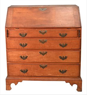 Chippendale Tiger Maple Desk, having slant lid over four drawers, on bracket feet, probably Rhode Island, circa 1760, height 44 1/2 inches, width 39 i