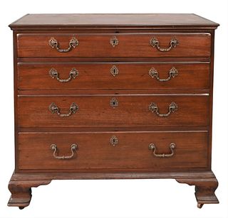 Chippendale Mahogany Chest of Four Drawers, on ogee feet, with molded top, 18th century, height 34 1/2 inches, width 36 inches. Provenance: Estate of 