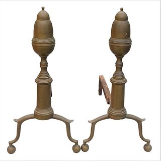 Pair of Federal Lemon Top Andirons, height 17 1/2 inches. Provenance: Estate of Florence Yannios, Waterfront Home, Guilford, CT.