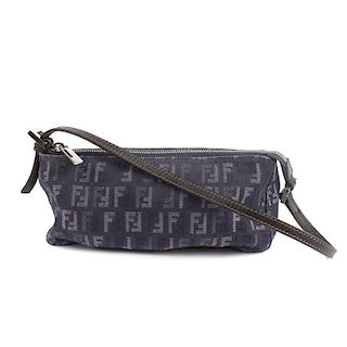 FENDI - a denim pouch. Featuring maker's double FF logo denim exterior in blue tones, single dark br