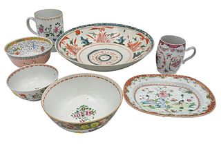 Seven Piece Group of Chinese Porcelain, to include a Chinese Export tankard, Famille Rose bowl with scrolling vines and blossoming flowers; etc.