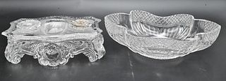 Two Baccarat Pieces, to include a glass inkwell in a rocaille Louis XV style, having two inkwells, one with a center hole, one with many small holes, 