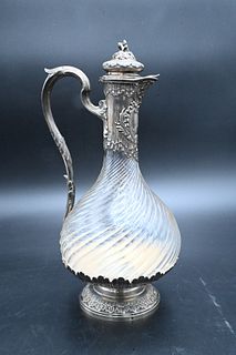 Boin-Taburet, Paris, French Silver and Crystal Claret Jug, height 11 1/2 inches.