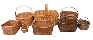Group of Eight Baskets, to include melon basket, along with two painted baskets, etc, tallest 10 inches without handle.