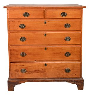 Maple Two Over Four Drawer Chest, on bracket base with pine top, height 41 inches, width 35 inches. Provenance: Estate of Florence Yannios, Cheshire, 