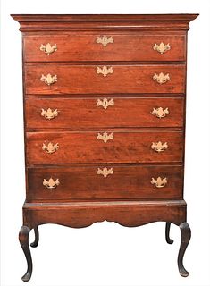 Queen Anne Cherry Chest on Frame, cherry, yellow poplar drawer bottoms; oak drawer sides and backs, top board and bottom board, height 63 1/2 inches, 