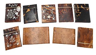 Collection of Nine Cigarette Cases and Boxes, to include three tortoise shell with mother of pearl inlaid flowers; four tortoise shell; along with two