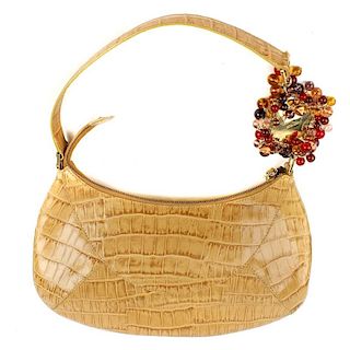 VERSACE -  a crocodile leather handbag. The light brown textured leather with single narrow strap, t