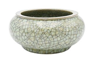 Chinese Porcelain Celadon Green Glazed Crackle Bowl, Chinese porcelain, celadon green with crackle glaze on footed base, height 4 inches, diameter 7 1