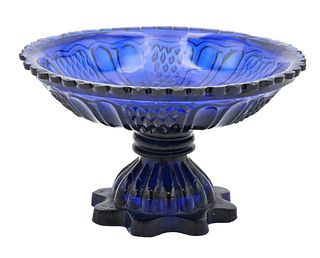 Sandwich Glass Cobalt Blue Compote, with small rim chips, height 3 inches, diameter 5 inches. Provenance: Estate of Wallace Bradway, New Haven, CT