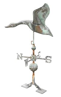 Copper Goose Weathervane, having directionals, height 38 1/2 inches.