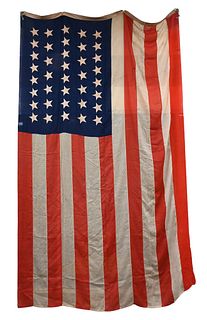 Large United States 38 Star American Flag, approximately 7' x 12'.