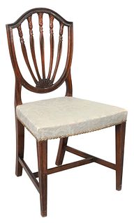 Hepplewhite Side Chair Having Shield Back, carved supports, circa 1800, Mabel Brady Garvan Collection, "ER [conjoined script]" in ink, inside the prop