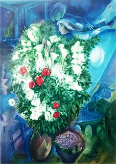 Marc Chagall (After) - Bouquet with Flying Lovers 1938
