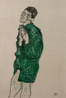 Egon Schiele (After) - Selbstdarstellung in Grunem Hemd
