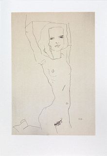 Egon Schiele (After) - Nude Girl with Arm Raised
