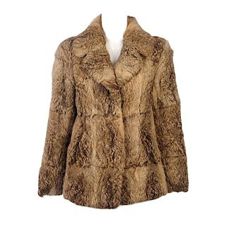 Two fitted coney fur coats. To include a natural coloured three-quarter length coney coat, featuring