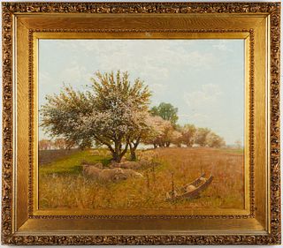 Alexis Fournier "A Spring Pastorale" Large Impressionist Painting