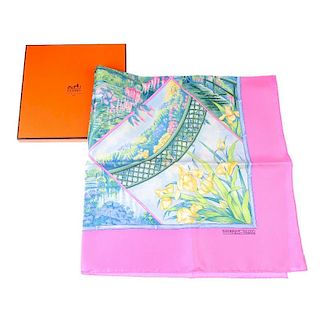 HERMES - a 'Giverny' scarf. Designed by Laurence Bourthoumieux in 1989, featuring the famous Giverny