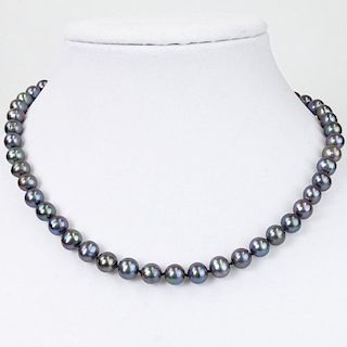 Lady's Black Pearl Necklace with Diamond and 14 Karat White Gold Clasp.