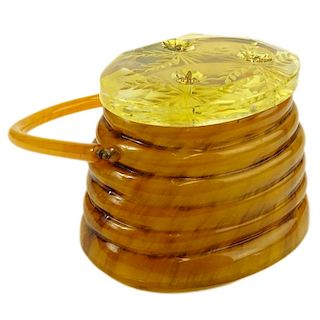 Vintage Honey Colored Beehive Lucite Purse with Brass Bees.