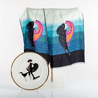 Vintage Erte Bone China Charger and Silk Scarf
