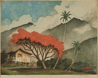 Leon Pescheret Aquatint "Royal Poinciana, Hawaii"