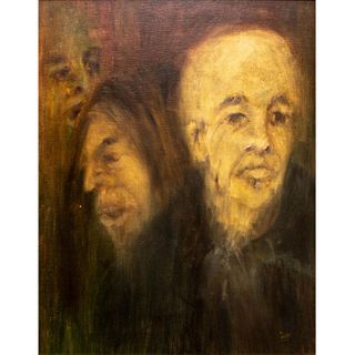 Sue (American 20th Century) Signed Original Oil on Canvas Board, Three Faces