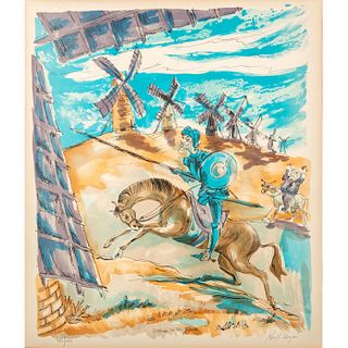 Henry C. Meyer (American 1916-1987) Signed Lithograph, Don Quixote Attack on the Giants