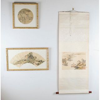 3pc Chinese Ink Painting, Shan Shui Scroll and Framed Arts