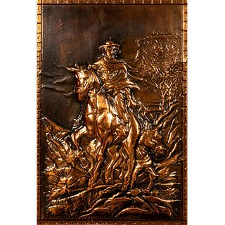 Large Equestrian Metal Bas-relief Wall Sculpture