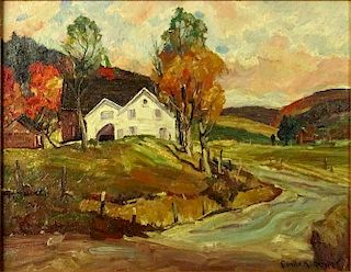 Emile Albert Gruppe, American (1896-1978) Oil on Artist's Board, On the Road to Bakersfield, Jeffersonville,