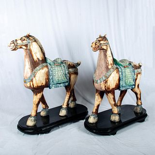 Pair of Chinese Vintage Royal Horse Sculptures in Bone