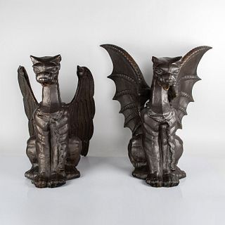 Pair of Vintage Cast Iron Gargoyle Figures