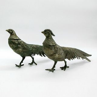 2pc Vintage Cast Metal Figures, Pair of Pheasants