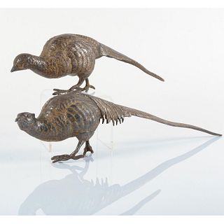 2pc Vintage Metal Figures, Pair of  Pheasants